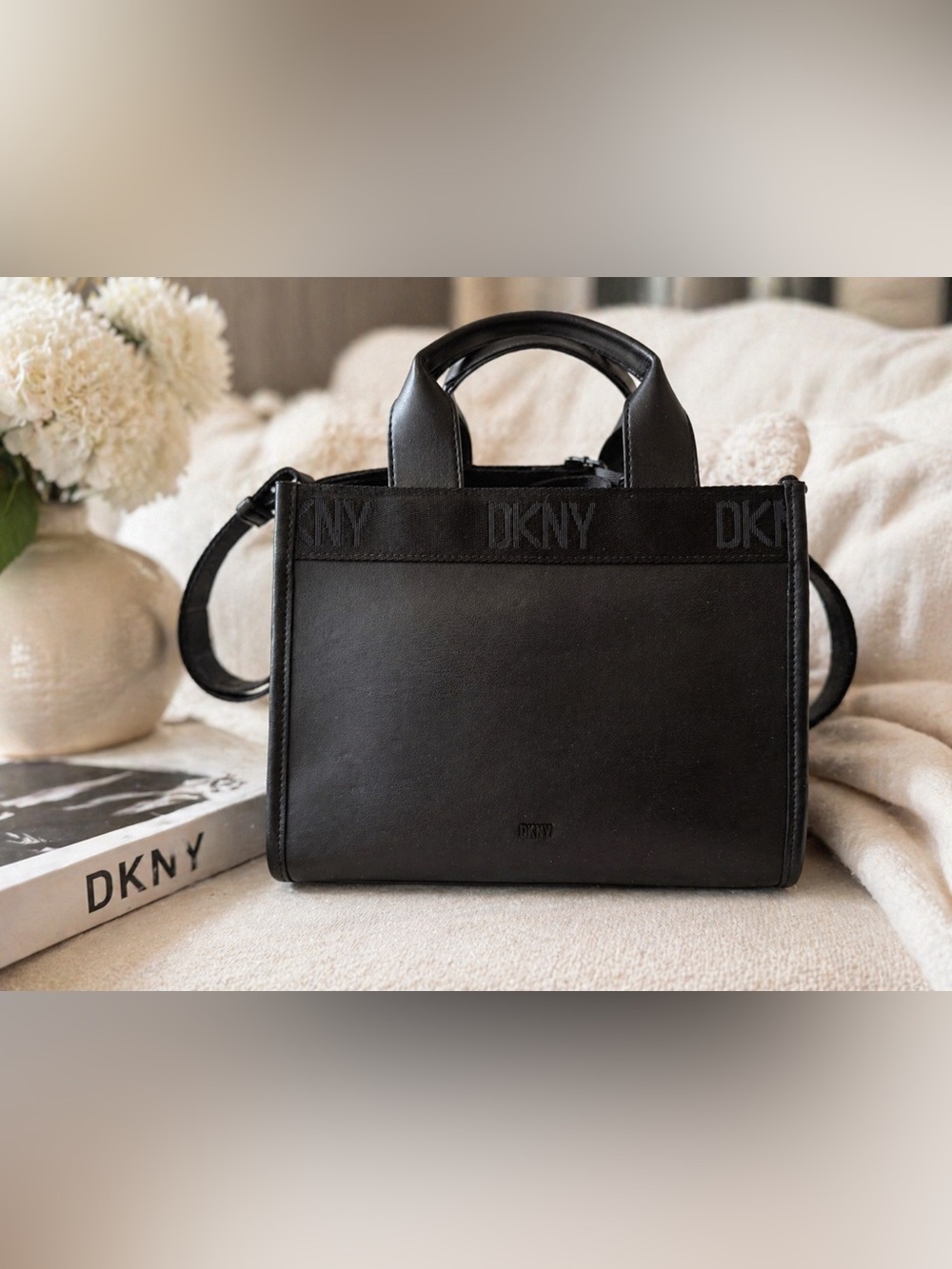 DKNY Black Leather Structured Satchel